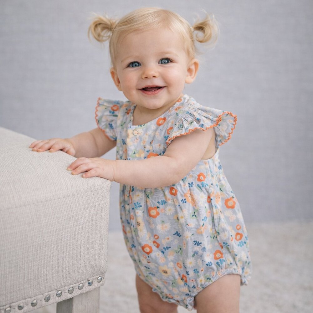 Petit Confection Floral Baby Romper with Ruffle Sleeves, 6-9mths, NWT